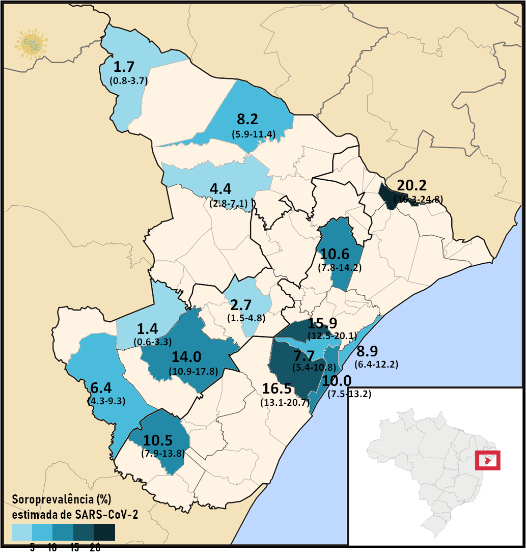 Taxa de soroprevalência da covid-19 por município. Fonte: EpiSergipe